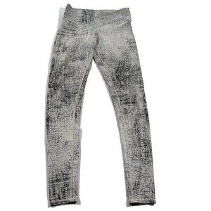 Alo Yoga Leggings Womens Full Length Mid Rise Marble Prints White Gray Sz S